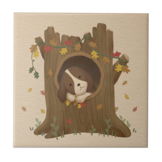 Awesome Autumn: Beagle Ceramic Tile (Front)