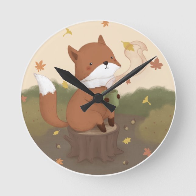 Awesome Autumn: Fox  Round Clock (Front)