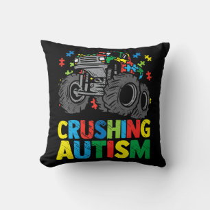 Awesome awareness Monster Truck Crushing Austim Sh Throw Pillow