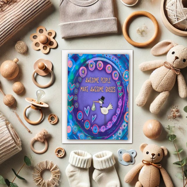 Awesome Babies Cute Funny Purple Stork Card (Creator Uploaded)