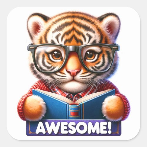 Awesome Baby Tiger Reading Sticker 