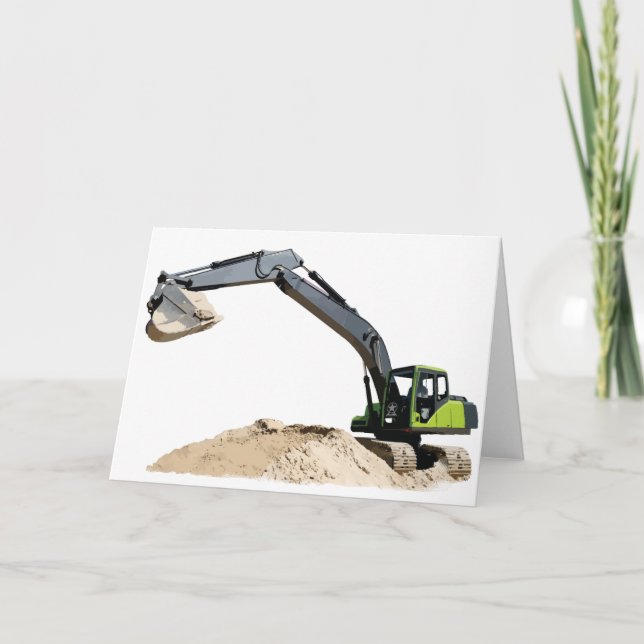 Awesome Big Green Construction Excavator #4 Holiday Card (Front)
