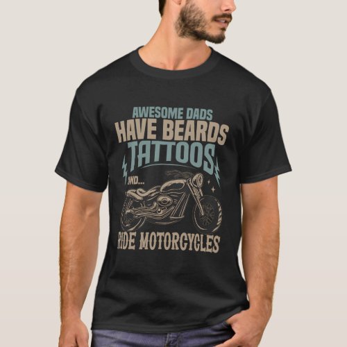 Awesome Biker Dad With Tattoos Motorcycle FatherS T_Shirt