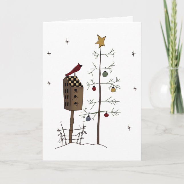 Awesome bird/birdhouse,christmas tree greeting car holiday card (Front)