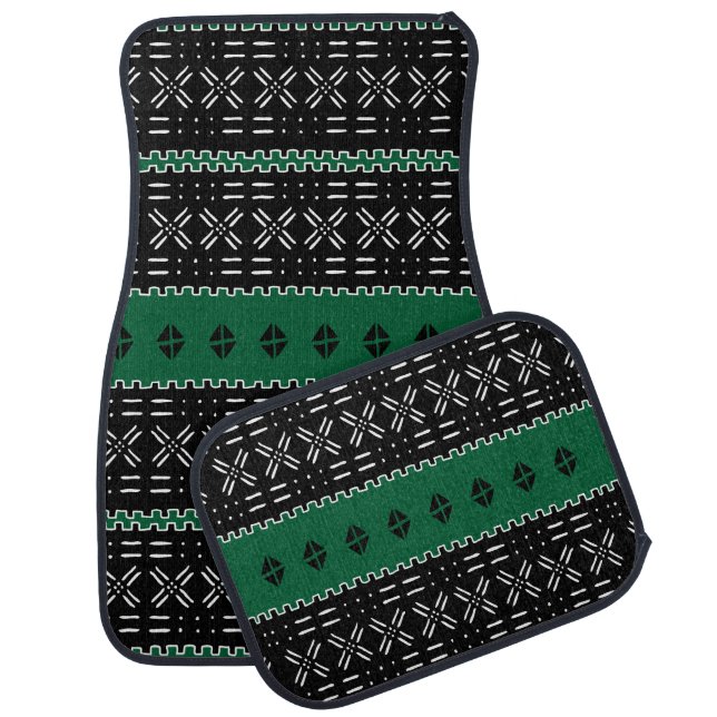 Awesome Black and Green Modern Mudcloth Car Floor Mat (Set)
