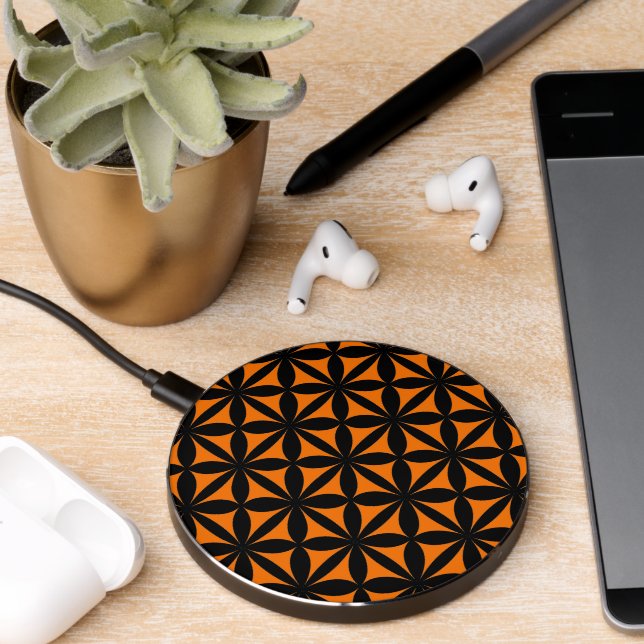Awesome Black and Orange Modern / Retro Print  Wireless Charger (Desk 2)