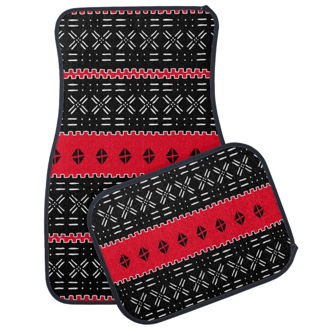 Awesome Black and Red Modern Mudcloth Car Floor Mat (Set)