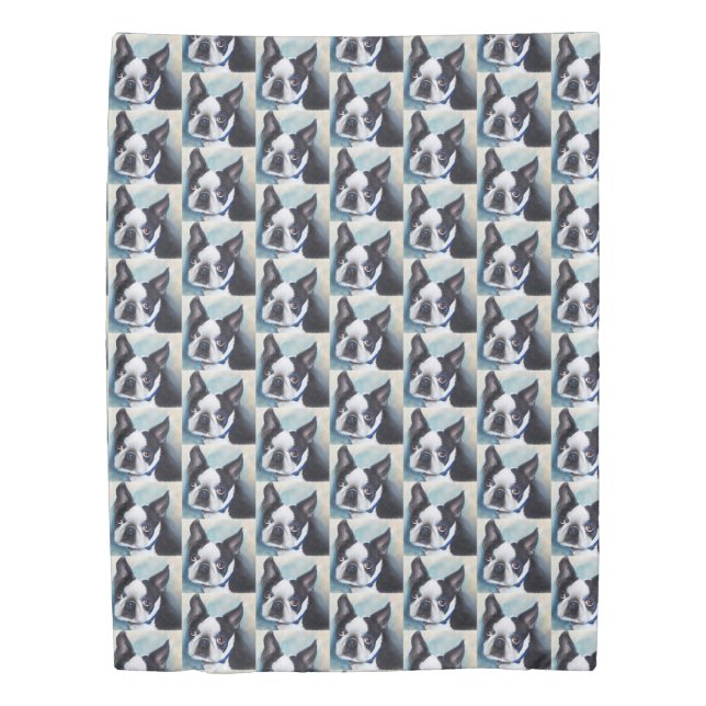 AWESOME BLACK AND WHITE BOSTON TERRIER DUVET COVER (Front)