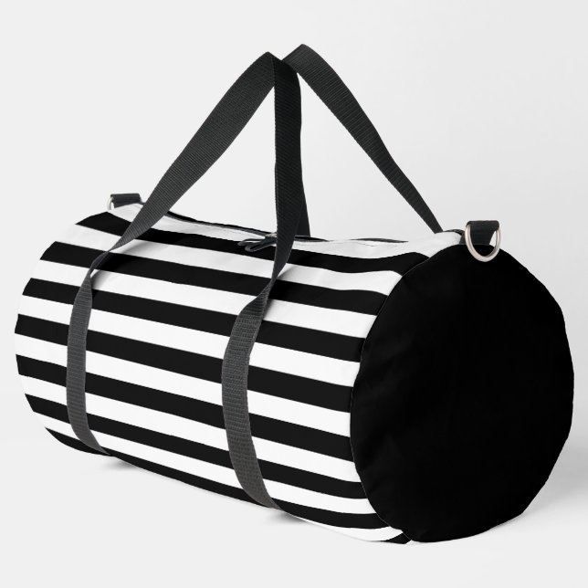 Awesome Black and White Stripes Duffle Bag (Left Corner)