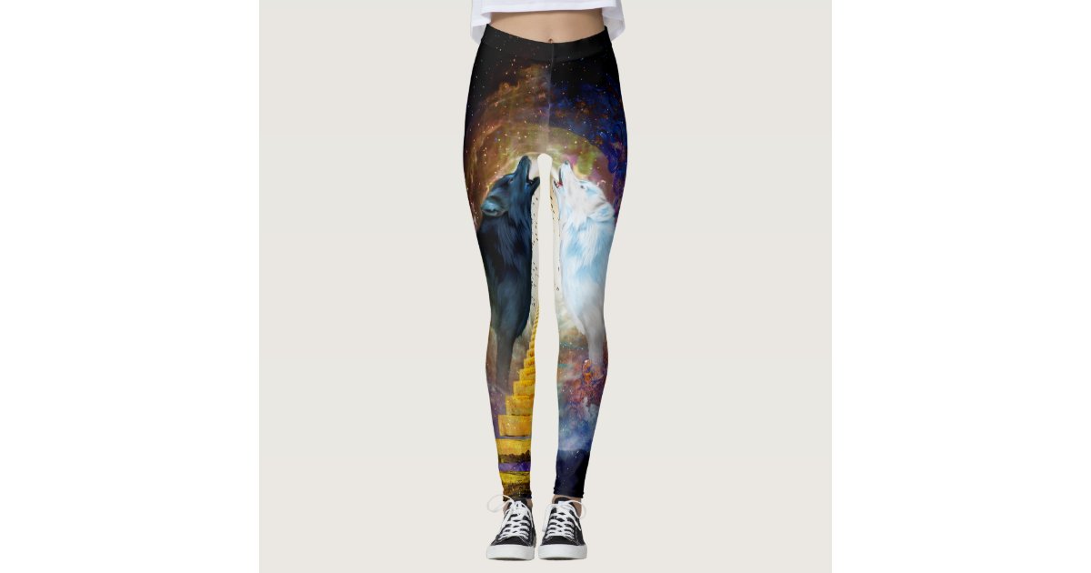 Awesome black and white wolf leggings