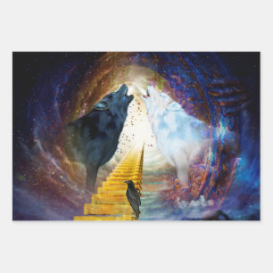 Awesome black and white wolf wrapping paper sheets