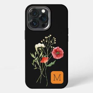 Awesome black background Feminine initial floral iPhone 13 Pro Case