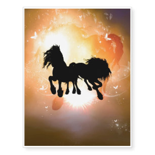 Awesome black horses with butterflys temporary tattoos