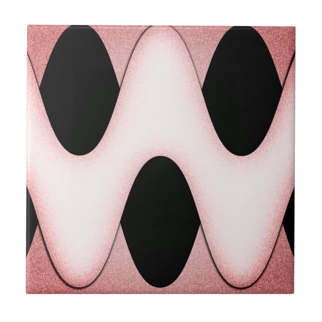 Awesome Black with Pink Waves Ceramic Tile (Front)