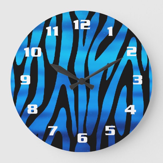 Awesome Blue and Black Zebra Stripes Pattern Large Clock (Front)