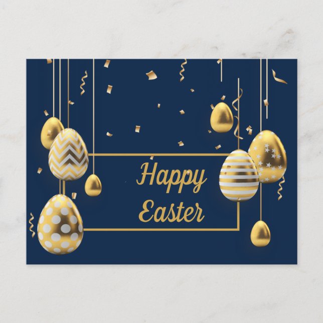 Awesome Blue and Golden Easter Eggs Postcard (Front)
