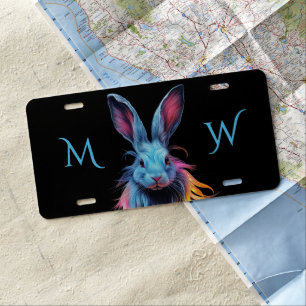 Awesome Blue Bunny Rabbit Monogram License Plate