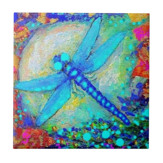 Awesome Blue Dragonfly by Sharles Ceramic Tile (Front)