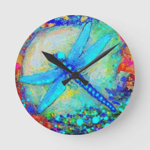 Awesome Blue Dragonfly by Sharles Round Clock