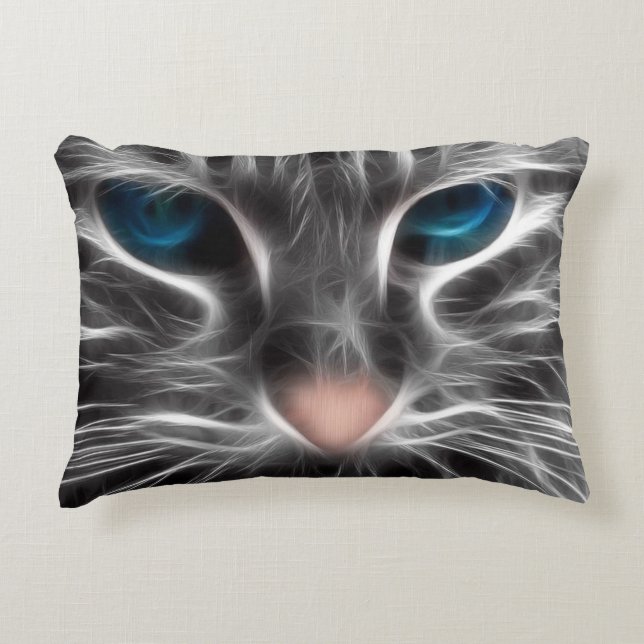 Awesome Blue Eyed Cat Face Accent Pillow (Front)
