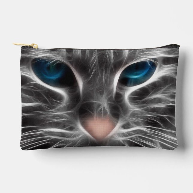 Awesome Blue Eyed Cat Face Accessory Pouch (Front)