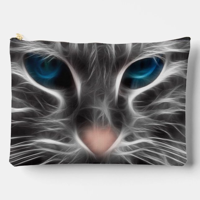 Awesome Blue Eyed Cat Face Accessory Pouch (Front)