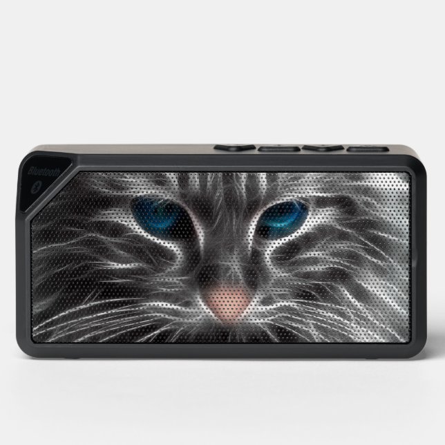 Awesome Blue Eyed Cat Face Bluetooth Speaker (Front)