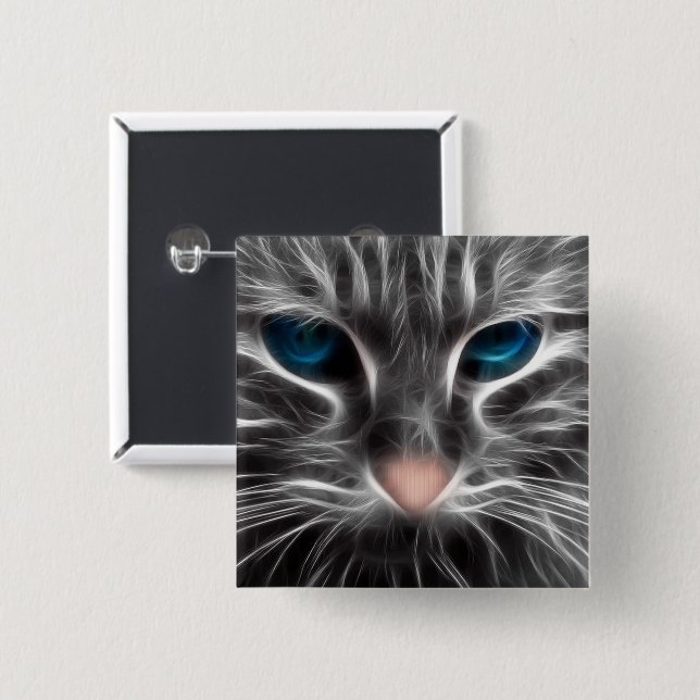 Awesome Blue Eyed Cat Face Button (Front & Back)