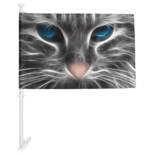 Awesome Blue Eyed Cat Face Car Flag