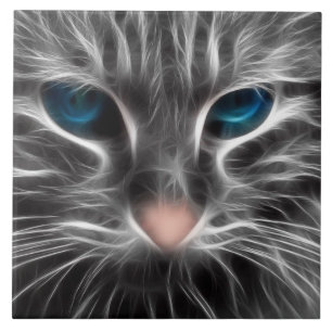 Awesome Blue Eyed Cat Face Ceramic Tile