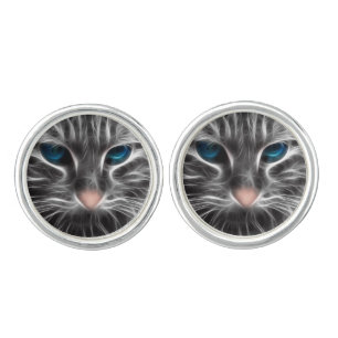 Awesome Blue Eyed Cat Face Cufflinks