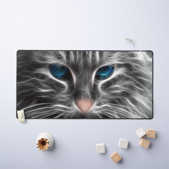 Awesome Blue Eyed Cat Face Desk Mat (Kids Table)