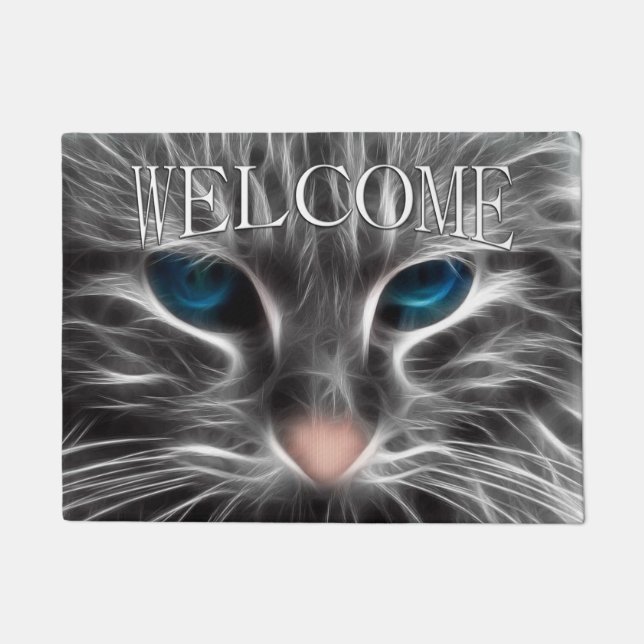 Awesome Blue Eyed Cat Face Doormat (Front)