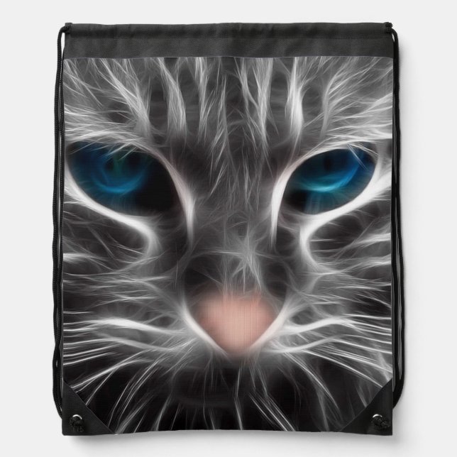 Awesome Blue Eyed Cat Face Drawstring Bag (Front)