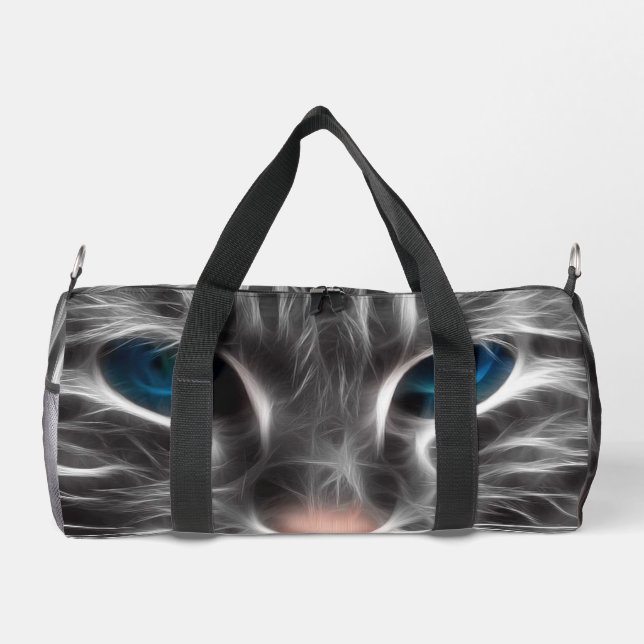 Awesome Blue Eyed Cat Face Duffle Bag (Back)