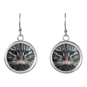 Awesome Blue Eyed Cat Face Earrings