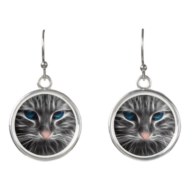 Awesome Blue Eyed Cat Face Earrings (Front)