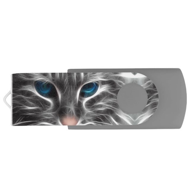 Awesome Blue Eyed Cat Face Flash Drive (Back)
