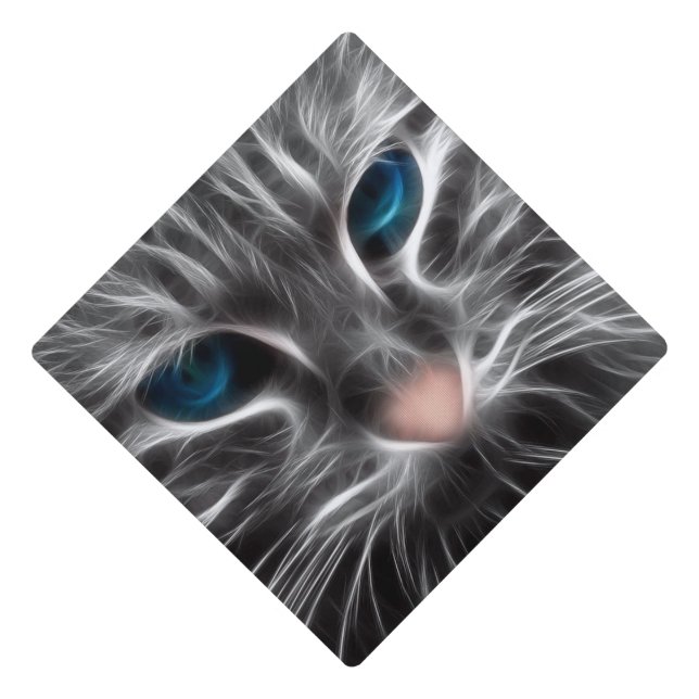 Awesome Blue Eyed Cat Face Graduation Cap Topper (Front)