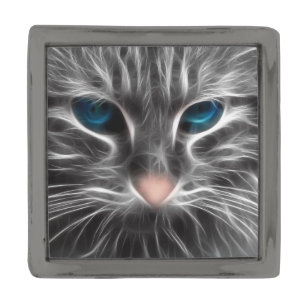 Awesome Blue Eyed Cat Face Gunmetal Finish Lapel Pin