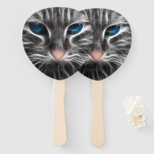 Awesome Blue Eyed Cat Face Hand Fan