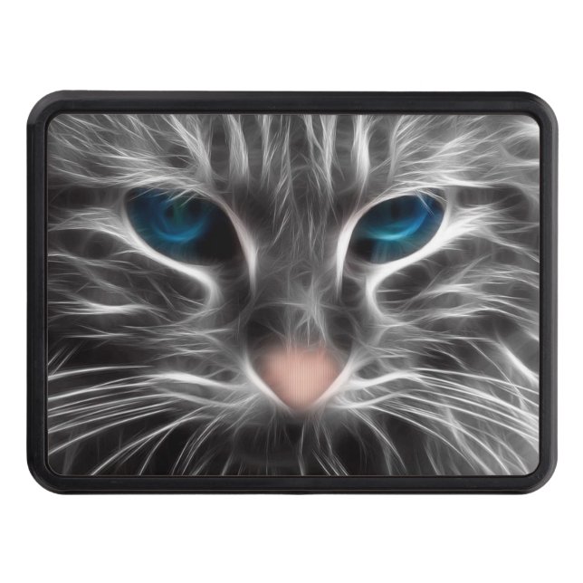 Awesome Blue Eyed Cat Face Hitch Cover (Front)