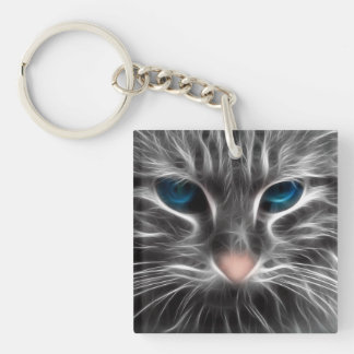 Awesome Blue Eyed Cat Face Keychain