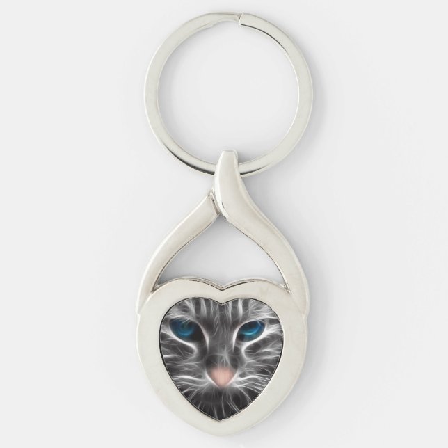 Awesome Blue Eyed Cat Face Keychain (Front)