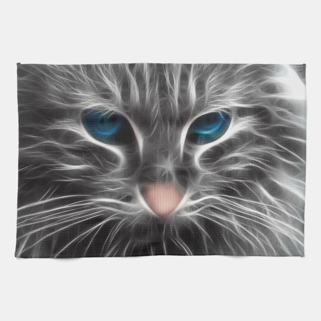 Awesome Blue Eyed Cat Face Kitchen Towel (Horizontal)