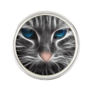 Awesome Blue Eyed Cat Face Lapel Pin