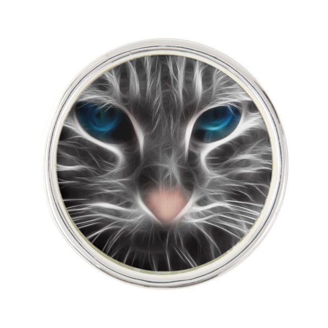 Awesome Blue Eyed Cat Face Lapel Pin (Front)