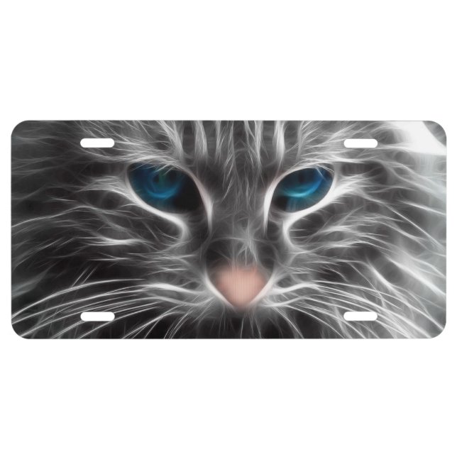 Awesome Blue Eyed Cat Face License Plate (Front)