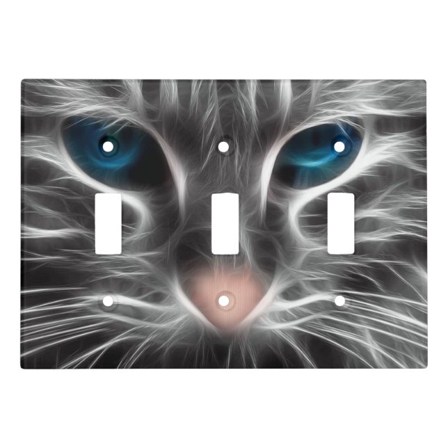 Awesome Blue Eyed Cat Face Light Switch Cover (Front)