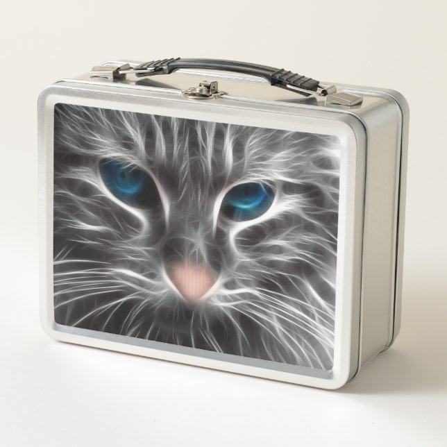 Awesome Blue Eyed Cat Face Metal Lunch Box (Front)